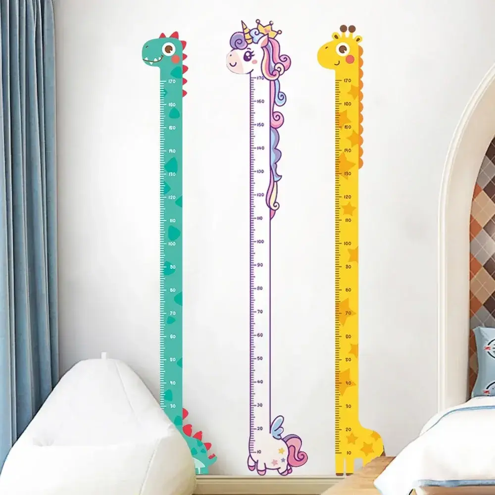 180cm Whimsical Animal Growth Chart Wall Decals: Unicorn, Dino, Giraffe Height Stickers for Nursery & Kids Room Decor