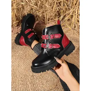 Gothic platform ankle boots for women, bat buckle strap, combat boots, zipper, motorcycle boots, Halloween women's boots, Halloween gifts