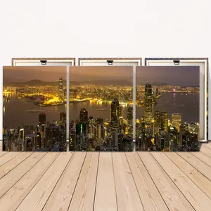 3 Counts Wooden Framed Canvas Painting, Stunning City Night Skyline View Images, Exquisite Poster, Perfect Living Room Decoration, Modern Art, Fashion Family Poster, Wall Art Decoration, Waterproof Art