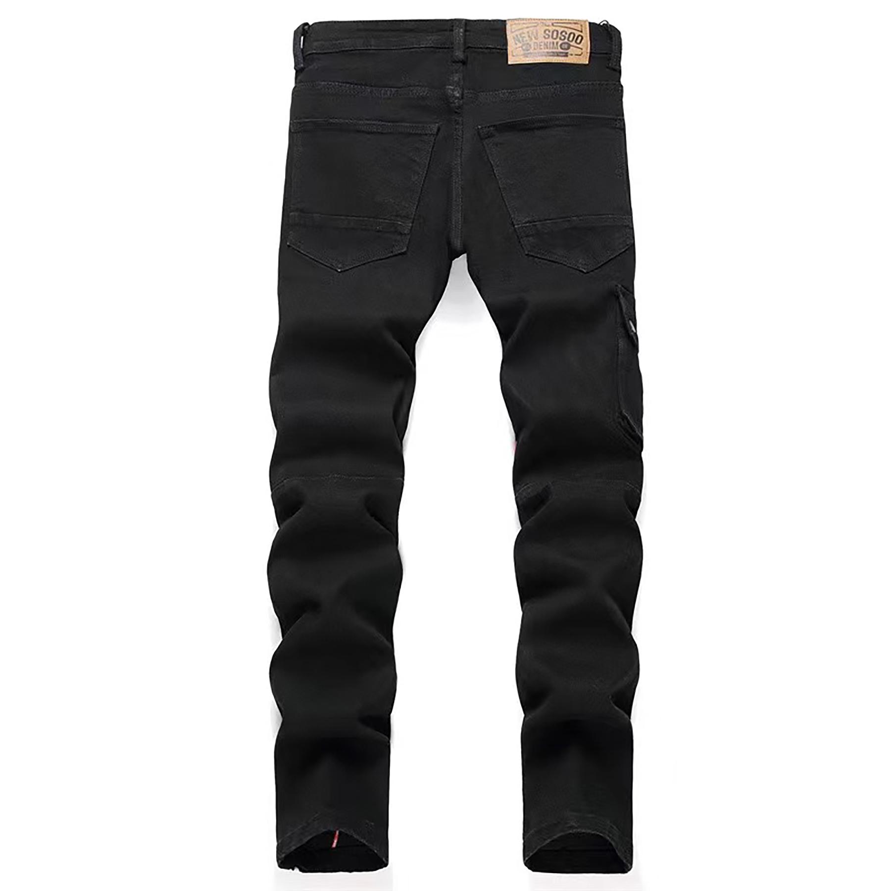 Men’s European & American fashion printed straight-leg black distressed jeans