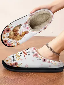 Cute Chickens Printed Slippers for Women, Soft Memory Foam, Comfy Fuzzy House Shoes, Winter Warm, Rubber Non-Slip Sole, Gift for Women
