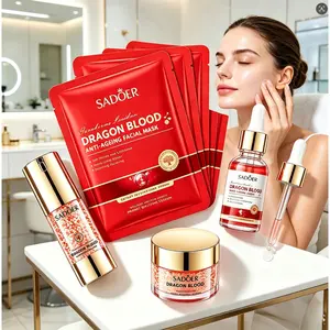 Dragon Blood Ganoderma Skincare Set, Anti-Aging & Anti-Wrinkle with Hydrating Serum, Cream, Lotion & 5 Face Masks, for Daily Skin Care Routine