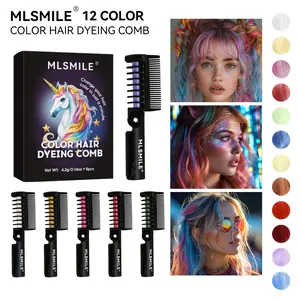6-Pack Rainbow Hair Color Comb – Semi-Permanent Temporary Hair Dye Hair Coloring for Rave, Festival & Halloween, No-Mess One-Step Disposable Brush with Argan Oil