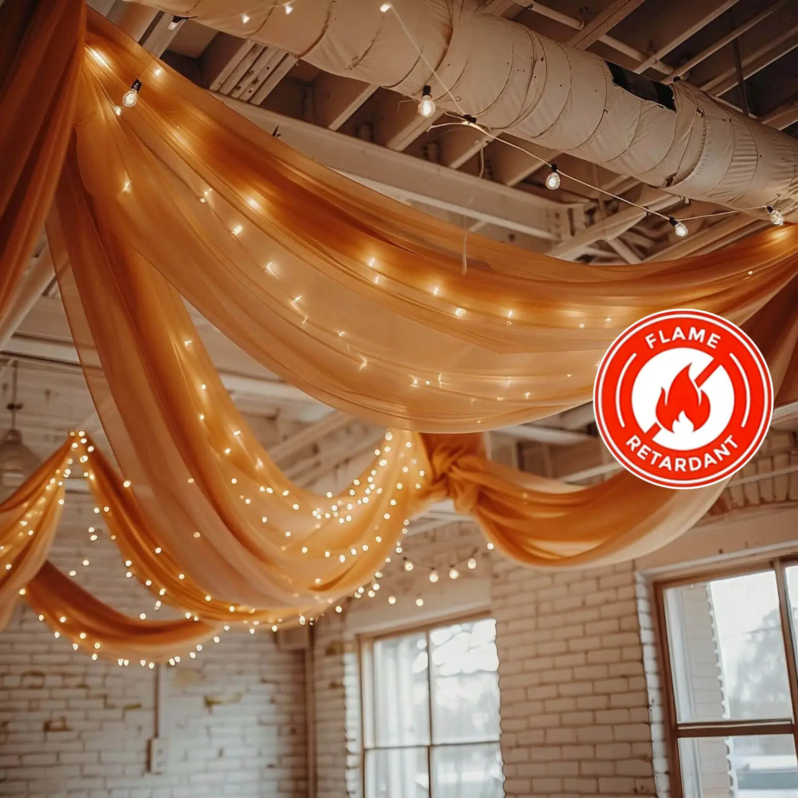 Terracotta (Rust) Chiffon Ceiling Drapery - Wedding Arch Backdrop Panel for Bridal Showers & Tents, Durable Flame-Resistant Long Curtain with Rod Pocket, 5ftx32ft