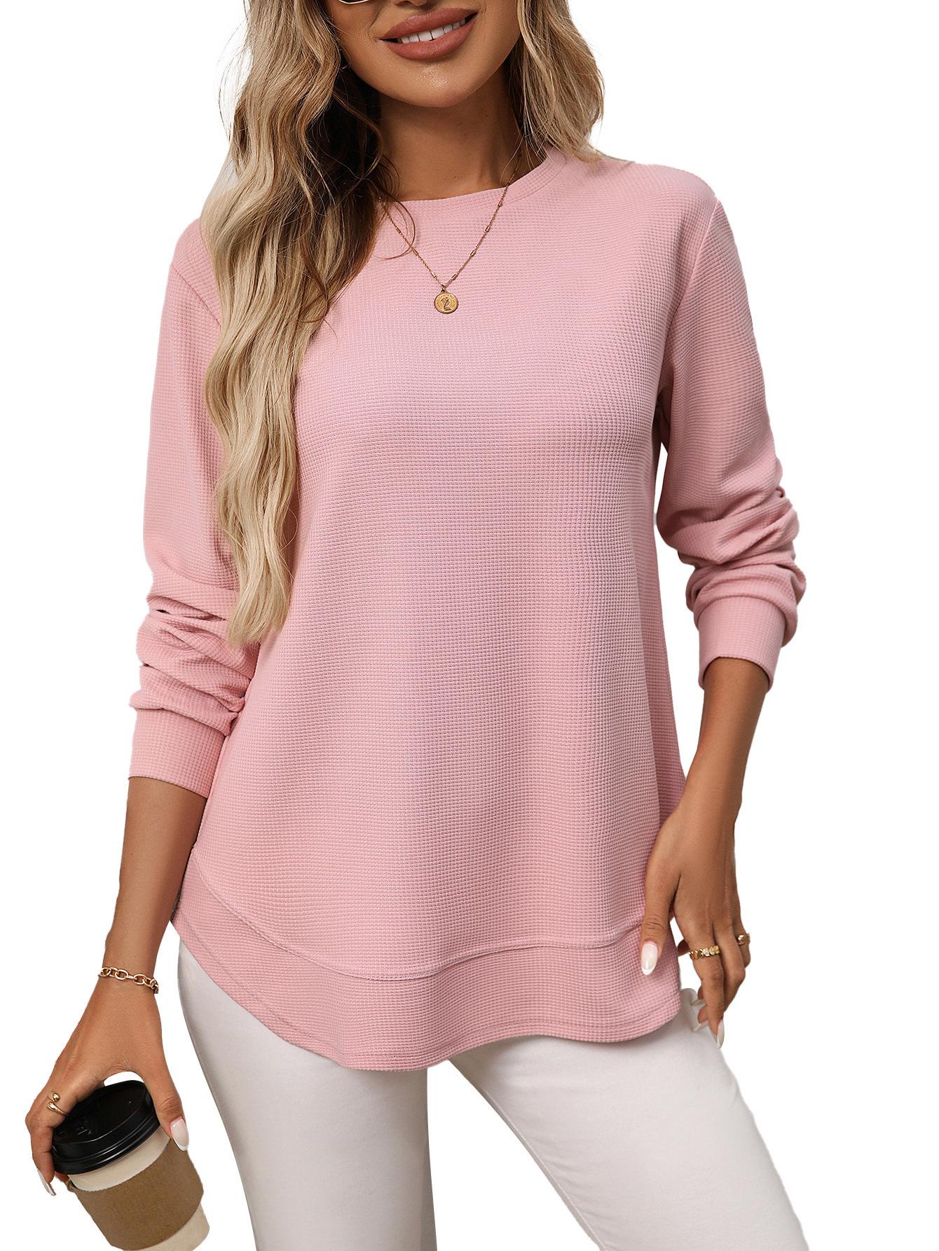Women's Casual Long Sleeve Waffle Knit Top, Soft Lightweight Pullover Shirt for Fall Daily Wear, Work, Coffee Dates & Weekend Outings