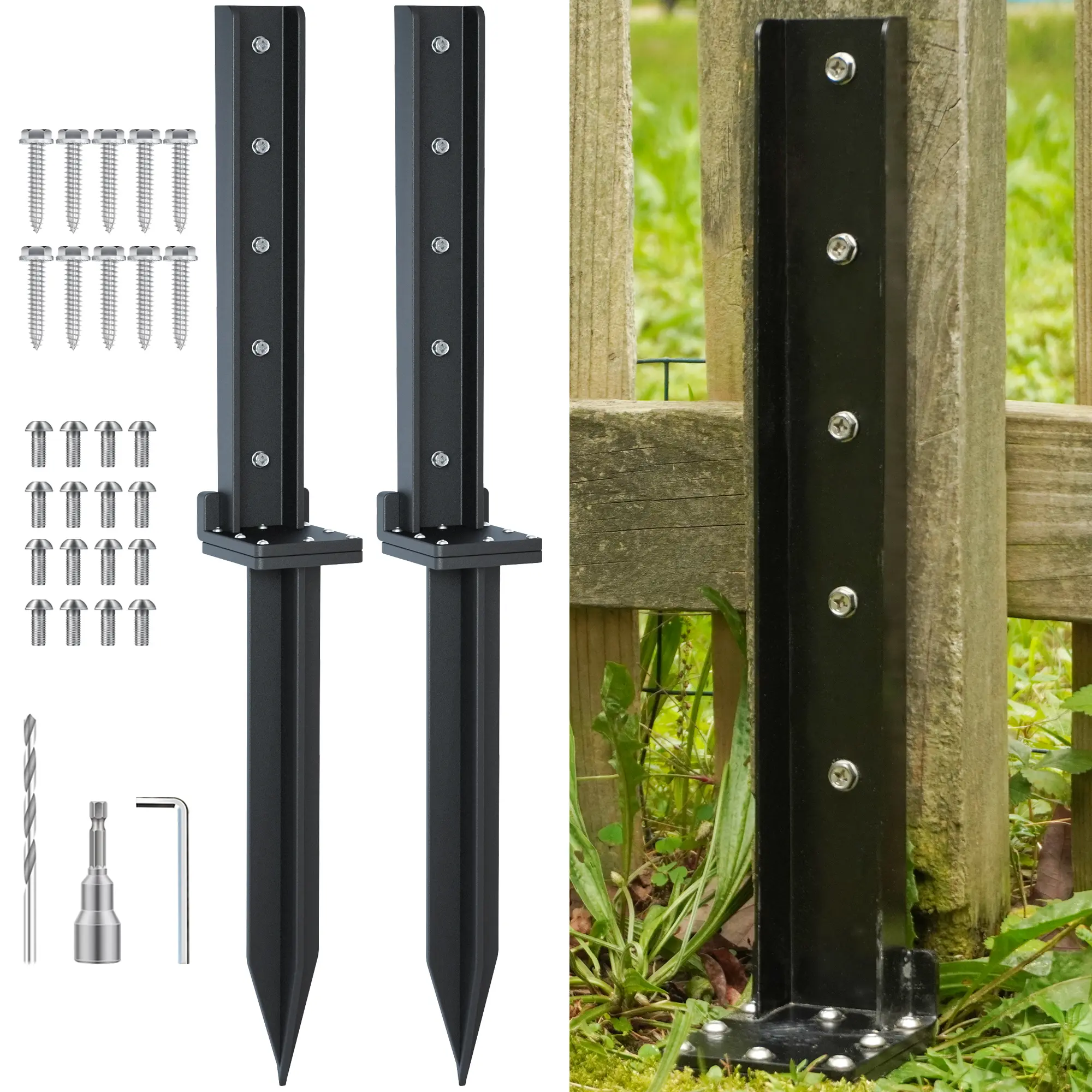 CKLT 2 Pack Fix Broken Fence Post Repair Stainless Steel Anchor Repair Kit for Tilted Broken Wood Fences Post Holders Garden summerwins