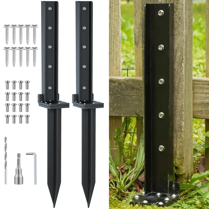 CKLT 2 Pack Fence Post Repair Stainless Steel Anchor Repair Kit for Tilted Broken Wood Fences Post Holders Garden