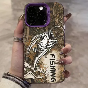 Camo Fishing Bass phone case for iPhone 17 Air 16 Pro Max 15 14 Plus 13 12 11 XR XS stylish camera protection Shockproof Anti Drop Durable Phone Case.