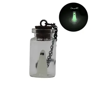 Glow in the Dark Ghost in a Glass Bottle Pendant with Chain