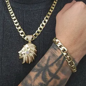ViOrO 14K Gold Plated 10mm Cuban Link Chain with Pendant for Dairy Use. Electro Laminated Premium Jewelry