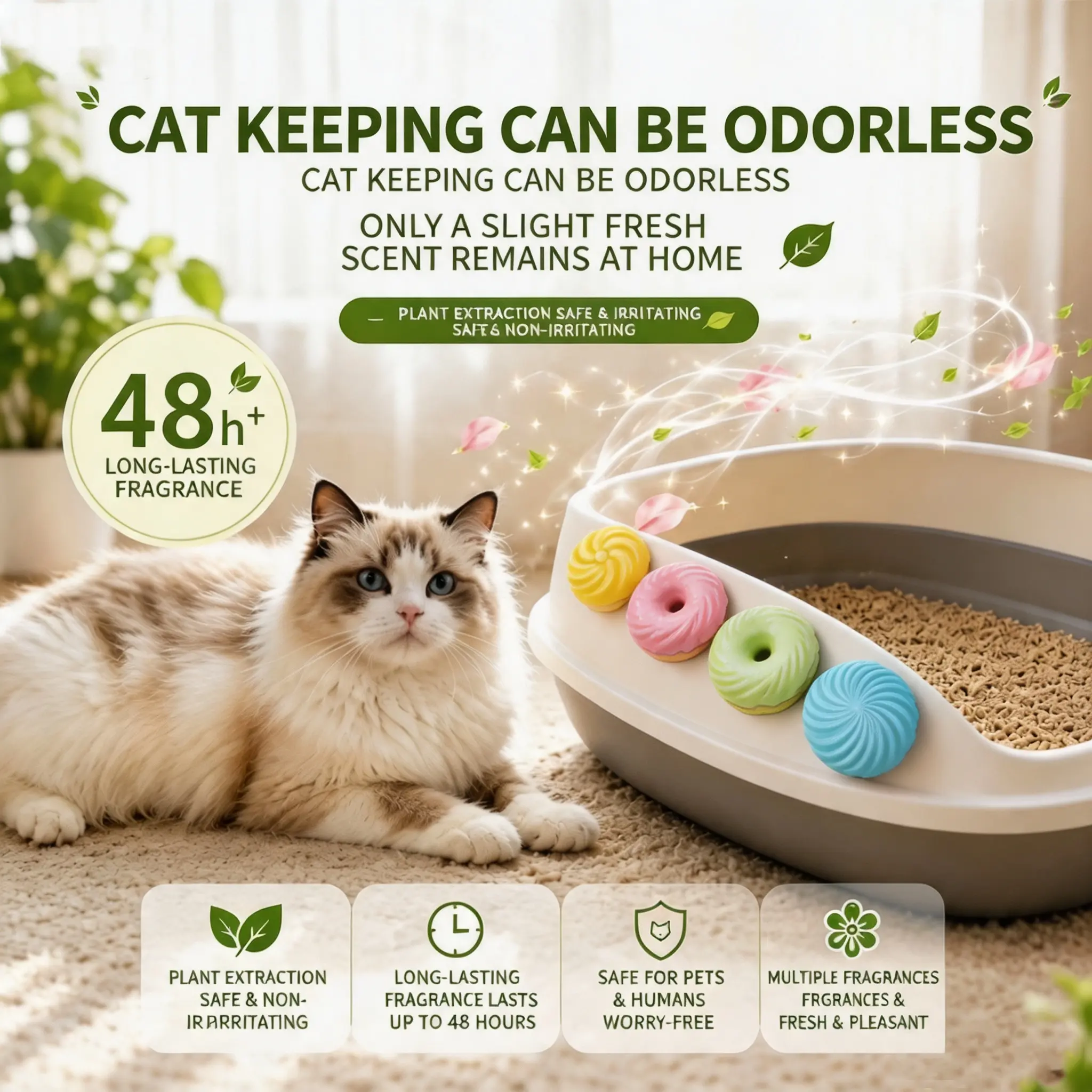4-Pack Donut Pet Fragrance Deodorizer, Multi-Scent Safe Non-Irritating Long-Lasting Odor Eliminator for Cat Litter Box, Cat Bed & Pet Carrier
