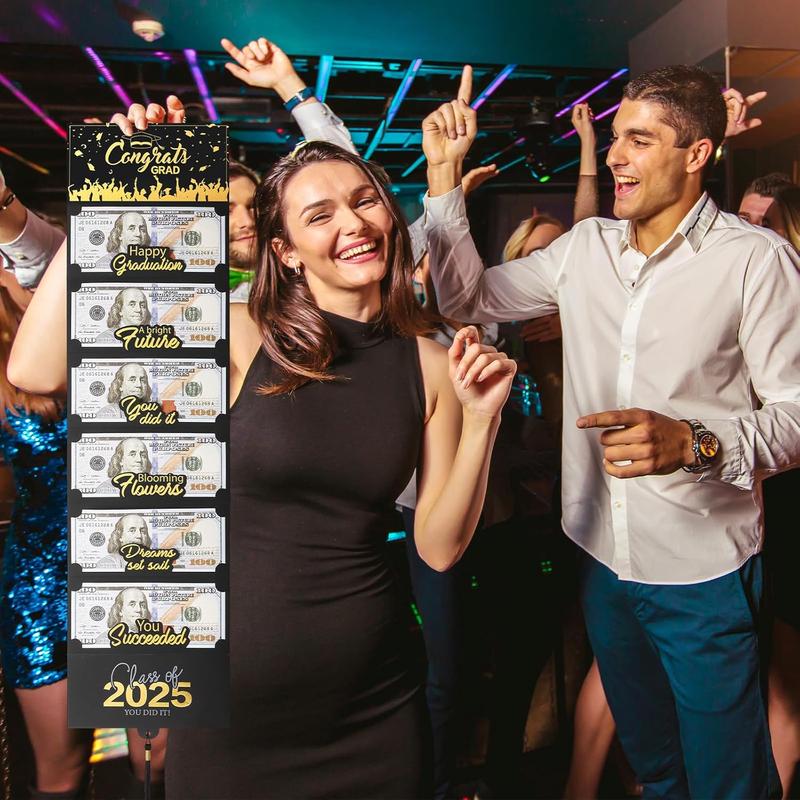 2025 Graduation Money Cards with Envelope, Graduation Gift Card Money Holder 2025, Graduation Money Holder for Cash for College High School Graduation Party (Black Gold)