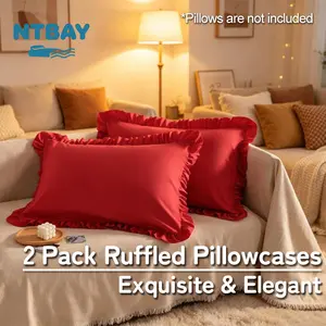 NTBAY 2 Pack Ruffled Pillowcases for Hair and Skin, Luxurious and Elegant Pillow Cases with Envelope Closure