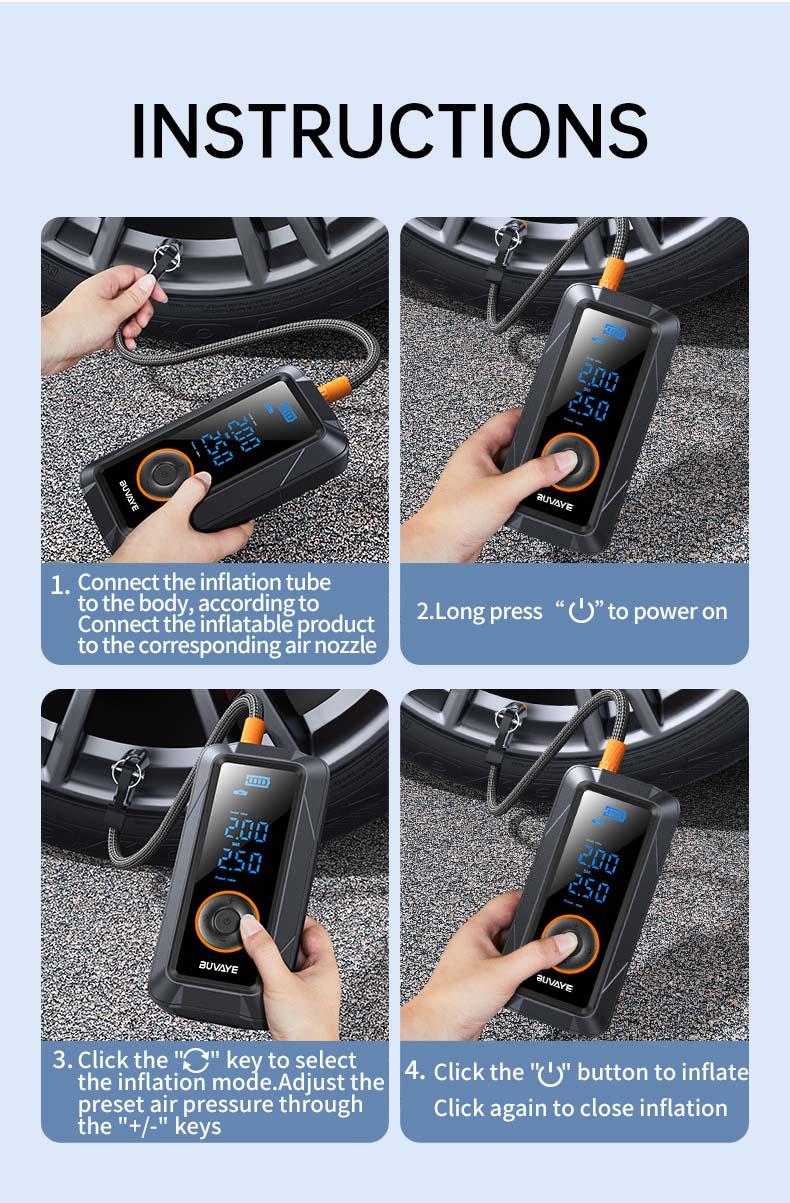 Multi-Functional Car Emergency Jump Starter Power Supply with Built-in Tire Inflation Pump, Portable Emergency Battery Power Bank for Vehicle Rescue