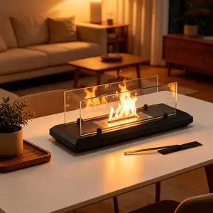 Portable Desktop Fireplace, Rectangular Glass Fire Pit, Indoor Outdoor Use, Fashionable Living Room Decor, Non-Electric Heating