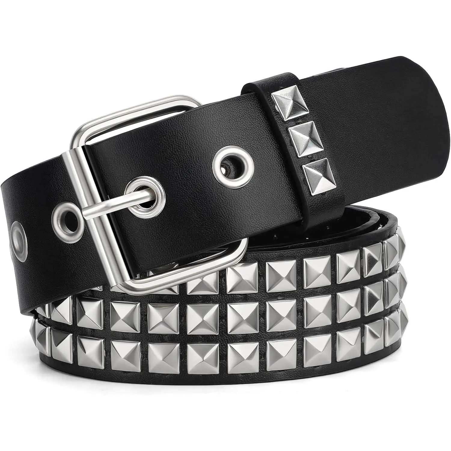 Studded Belt for Women Men Metal Punk Rock Rivet Belt with Bright Pyramid Studs for Jeans Pants