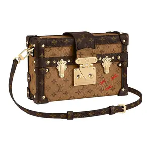 Louis Vuitton Petite Malle Classic Monogram Coated Canvas Rigid Box Bag for Women, Gold-Tone Hardware, Light Brown