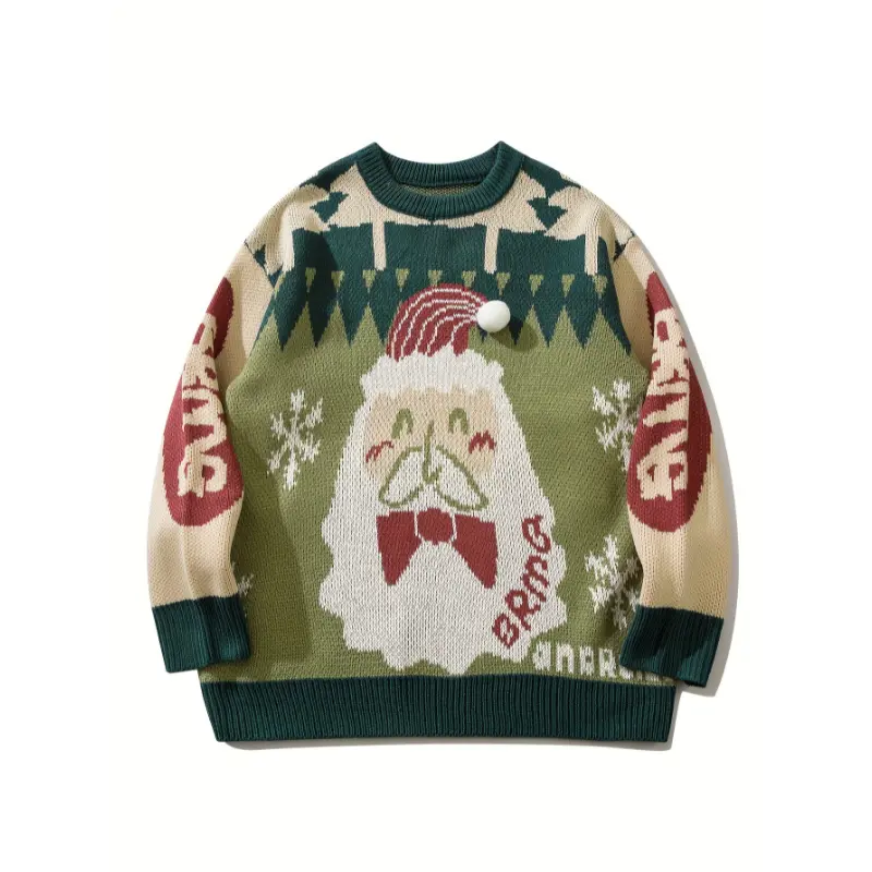 Santa Claus Christmas Sweater - Casual Long Sleeve Crew Neck Knit Pullover for Men & Women, Perfect Holiday Gift, Genghis Khan, OBM