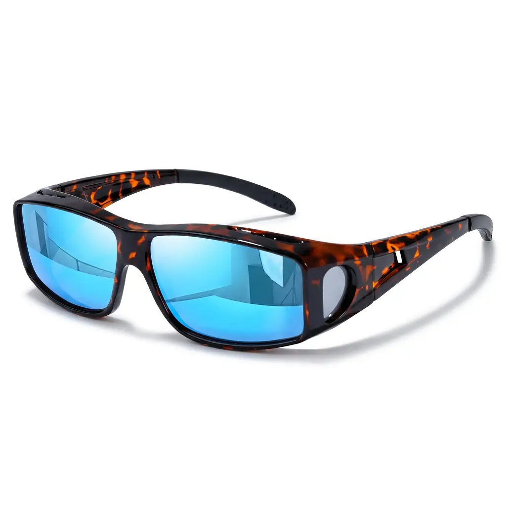 red tortoise frame blue lenses