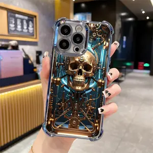 Male Personality Skull Pattern Gold Machinery Suitable for iPhone 17 pro max iPhone 16/15/14/13/12/11 Pro Max Plus electroplated anti drop soft case phone case 017 Screen Protector Protection Cover Smartphone Cellphone Casing Protective Shockproof