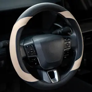West Llama Customized Auto Car Steering Wheel Cover for Chevy Silverado 1500, 2500, 3500,14.5-15 inch (Black+Beige - Standard Size)