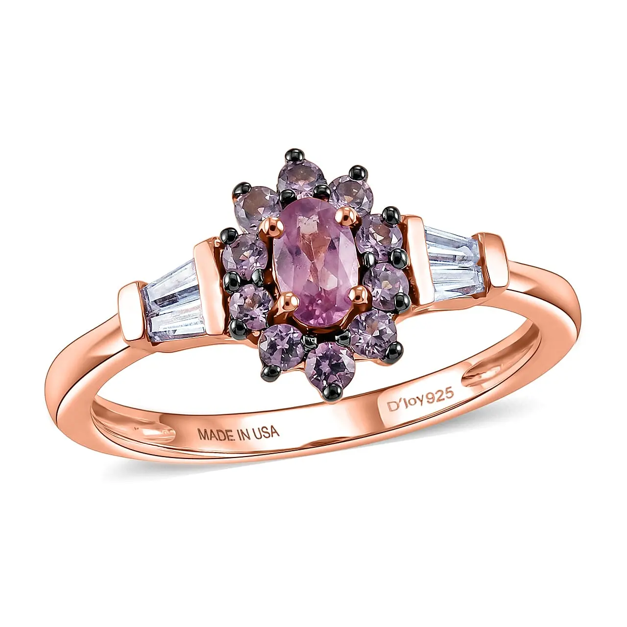 D'Joy Narsipatnam Purple Spinel, Moissanite Ring in 18K Vermeil RG Over Sterling Silver (Size 10.0) 0.75 ctw