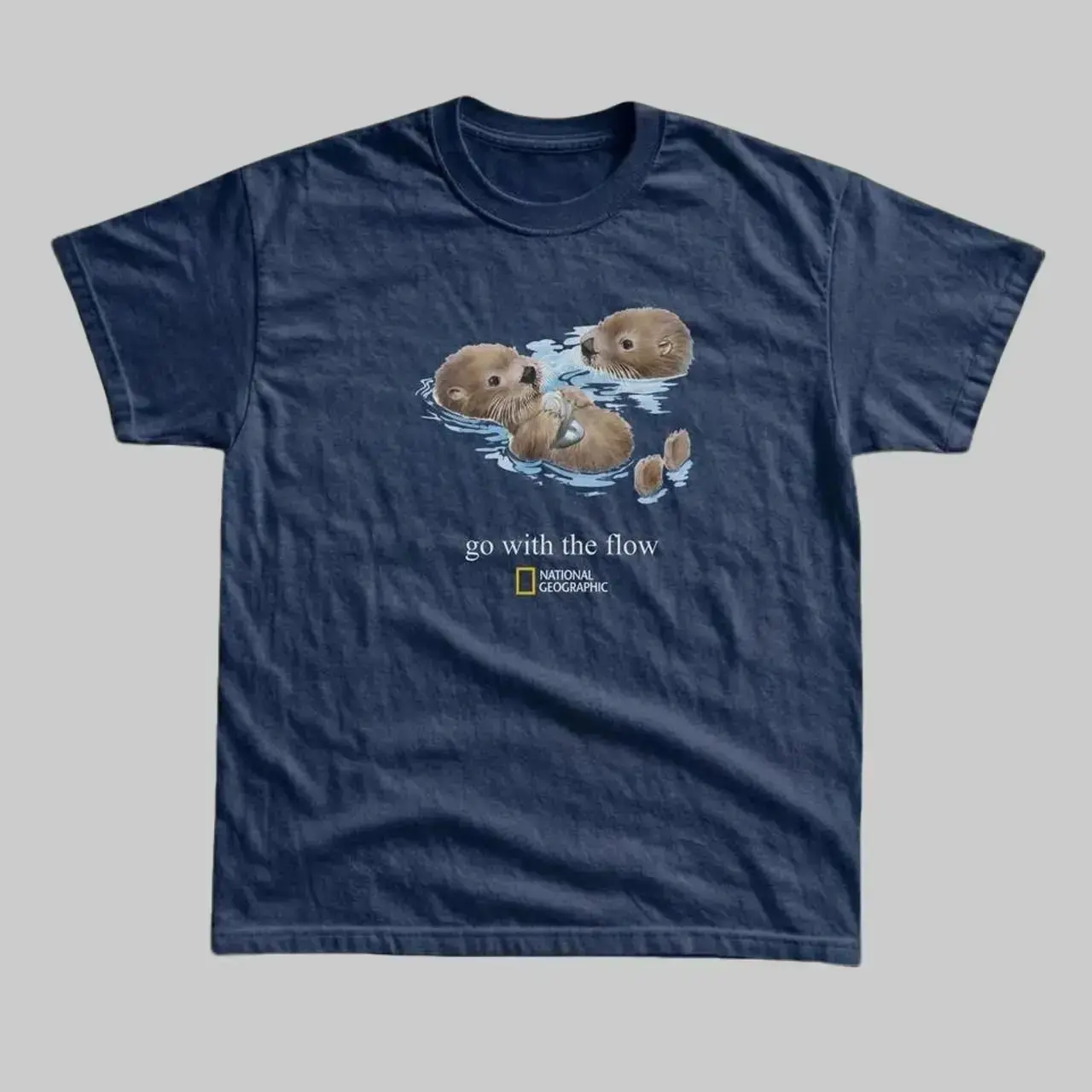 Vintage Style Sea Otter Go with the Flow T-Shirt, Funny Animal Meme Graphic Tshirt, Trendy Irony Sarcastic Tee Womenswear, For Men and Women