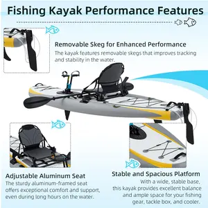 12FT Inflatable Fishing Hybrid with Pedal System, PVC Hybrid, Aluminum Seat, Rudder System, And Additions Included, Yellow