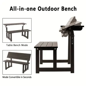 Aluminum Outdoor Convertible Bench, Brown, 400 LBS Load Capacity, Adjustable Plank From 102 To 204 Degrees sofa  table