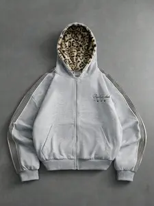 Men's Young Street Style Vintage Leopard Fur Fabric, Luxury Casual Fashion, Casual Hooded Sweatshirt, Daily Wear, Outdoor, Back to School, Holiday Gift