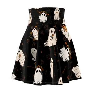 ghost and ghouls, halloween, party, vintage inspired, classic, cartoon, cute, funny, silly, comfy, soft Women's Skater Skirt (AOP)