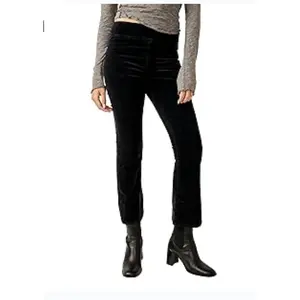 Free People In My Feelings Crop Boot Pants for Women - Cotton Fabric - Elasticized Waistband - Pull-on Style Black XS (Women's 0-2) One Size