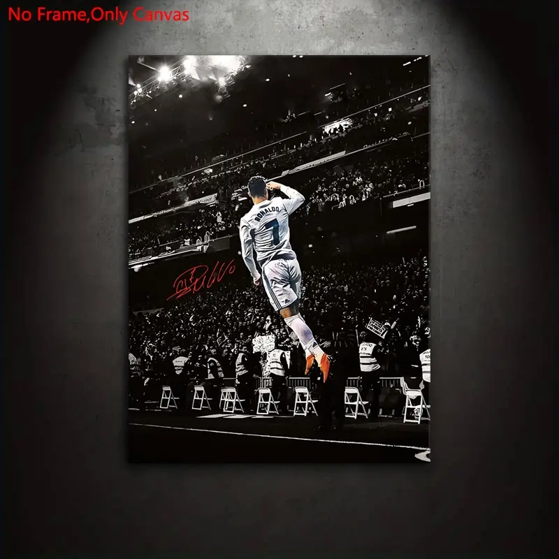 1 piece/set frameless canvas prints Artwork, classic black and white digital illustration, Ronaldo celebrating a goal, a gift for football culture enthusiasts, ideal for bedroom, living room, Athlete Wall Decor, wall decor, home decor, Room Wall Art