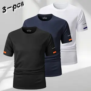 Men's 3-Pack Quick Dry Athletic T-Shirts - Breathable Round Neck Athleisure Wear Set, Fitness Clothes Tops for Gym, Fitness Training Wear & Everyday Use