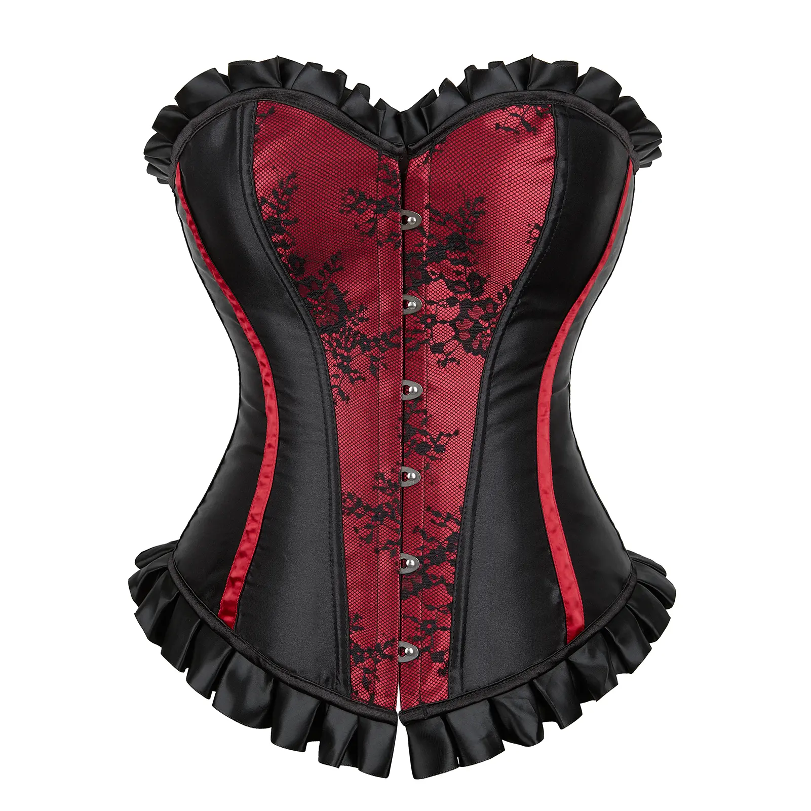 Women's Plus Size Satin Cropped Corset Top - Vintage Floral Lace-Up Bustier, Pink Blue Purple Red, Gothic Renaissance Fairy Halloween Cosplay Shapewear Casual Elegant