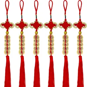 6pcs Lucky Coins Tassels, Traditional Rope Feng Shui Coins, Chinese New Year Decorations, Health Wealth Success, Gift for Friends Family Lover, Feng Shui Ornaments