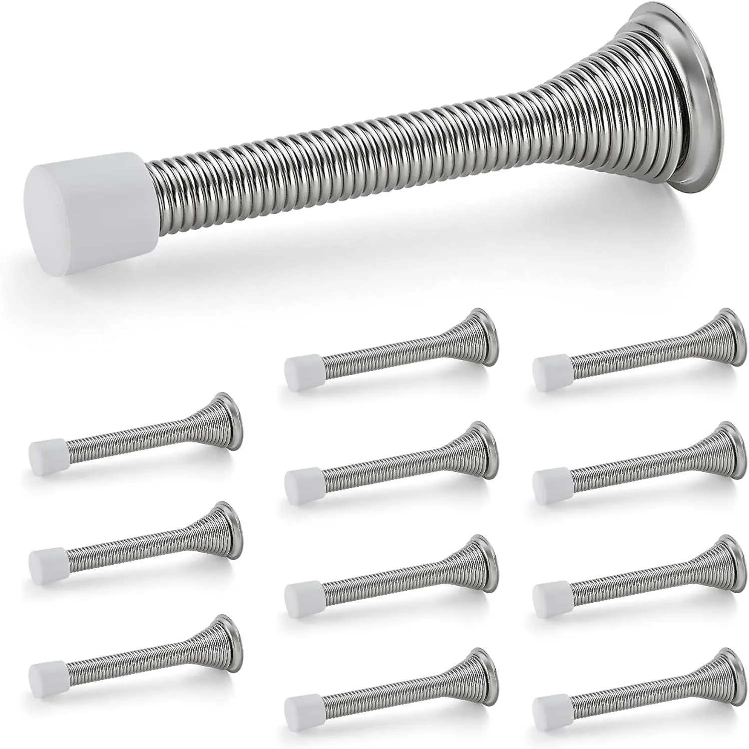 Door Stoppers, 12 Pack Spring Door Stops with Rubber Bumper, Satin Nickel Door Stoppers for Bottom of Door