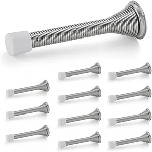 Door Stoppers, 12 Pack Spring Door Stops with Rubber Bumper, Satin Nickel Door Stoppers for Bottom of Door