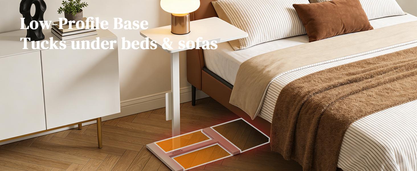 Foldable Flip-Side Bedside Table, Space-Saving Folding Table, Height-Adjustable Lounge Table, C-Shaped White Side Table, Suitable For Bedrooms And Living Rooms