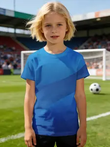 girl jersey Blue Gradient Diagonal Stripe Design Breathable, light, and comfortable short sleeve T-shirt Versatile, essential for outdoor sports, holiday wear, polyester material Comfortable training sports summer quick-dry