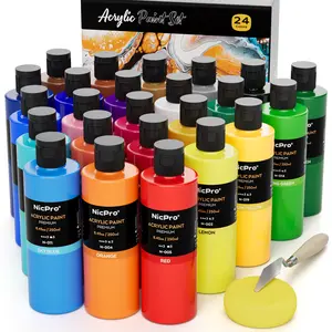 Nicpro Large Bulk Acrylic Paint Set (8.45 oz,250 ml) Non Toxic Artist Painting Supplies for Multi Surface Canvas, Wood, Fabric Leather, Rock, Glass, Paper, Crafts, Hobby with Color Wheel