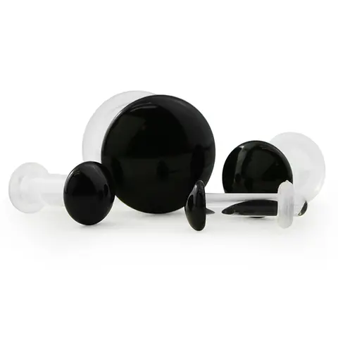 Black Glass Plugs - Single Flare Ear Stretching Body Jewelry for Stretched Ears, Available in 8 Gauge, 10g, 12g, 11/16" (18mm), 1" (25mm)