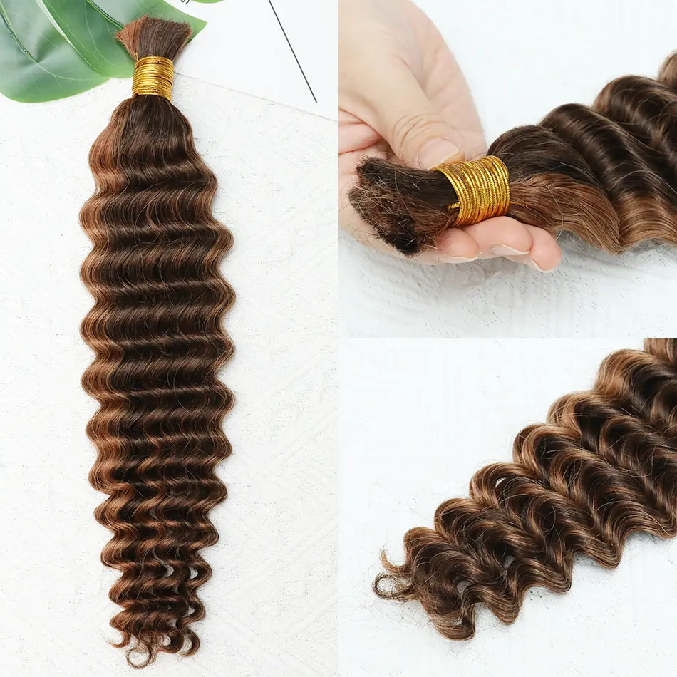 18inch Boho Braids Human Hair Extensions, Deep Wave Double Drawn Bulk Bundles for Braiding Hair