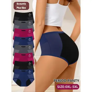 【Plus Size】 Letter & Floral Print Period Panty, Breathable Comfortable Period Knicker for Daily Wear, Women's Underwear for All Seasons