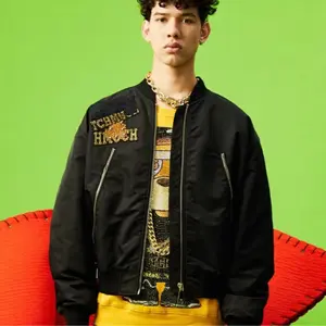 TCH Unisex Rhinestone Letter Zip Up Bomber Jacket Coat