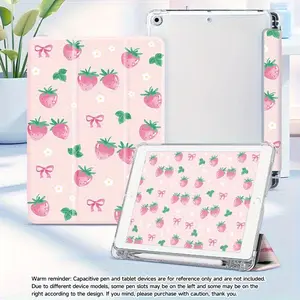 Cute strawberry and flower pattern, with adjustable stand and pen slot, foldable non-slip TPU protective case, suitable for iPad mini, iPad Air, iPad Pro/iPad 10th generation, 11th generation and other series iPad protective cases