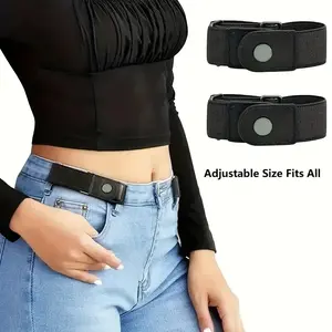 2 pcs/set no buckle elastic belt for women men unisex stretch belt for pants jeans casual buckle free adjustable invisible belt