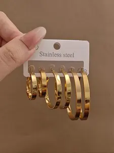 Elegant Stainless Steel Hoop Earrings Set for Women, Mixed Sizes, Daily Wear High Quality Earrings Jewelry Accessories, Versatile and Stylish Design