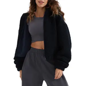 Orolay Women's Fuzzy Fleece Cropped Jacket, Cozy Sherpa Jacket with Hood and Long Sleeves for Winter Womenswear Tops Crop Jacket