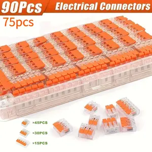 75pcs/90pcs Boxed Mini Quick Lever Wire Cable Quick Snap Connector Kit Universal Compact Push-in Terminal 2/3/5 Pin Splicing Connector 450V/32